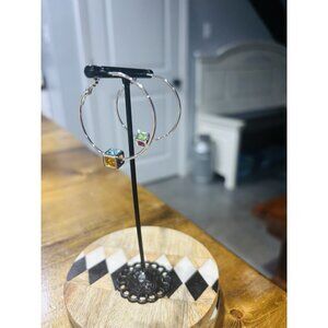 Lia Sophia Kiam Family "Lia" Silver Tone w/Crystals Hoop Earrings